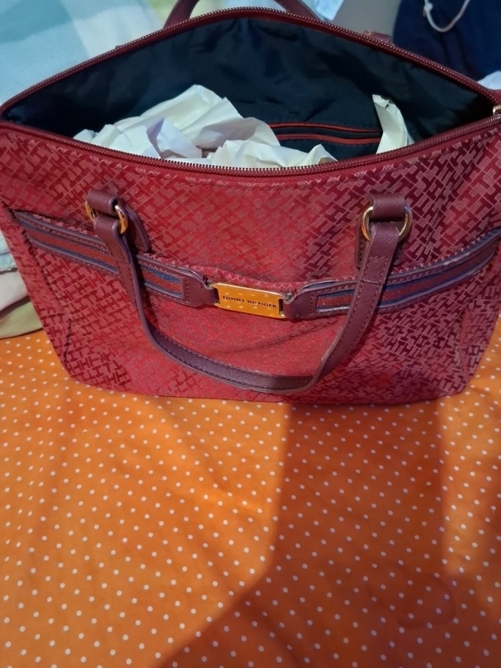 Tommy Hilfiger Burgundy Patterned Tote Bag
